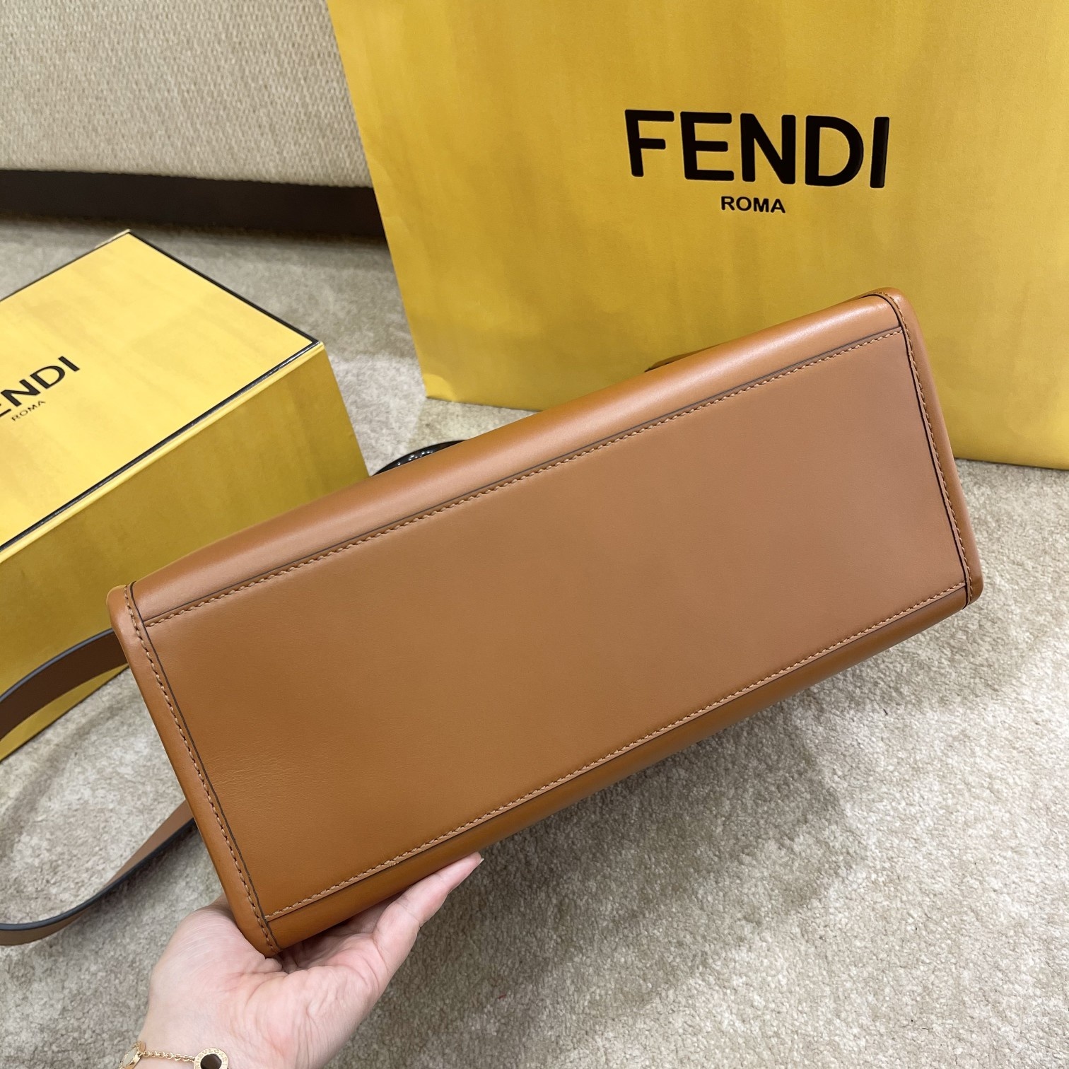 Fendi Medium Sunshine Shopper Brown Leather Bag 